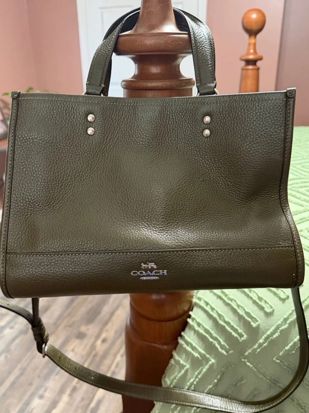 Coach Olive Pebbled Leather Messenger Bag with Removable Strap